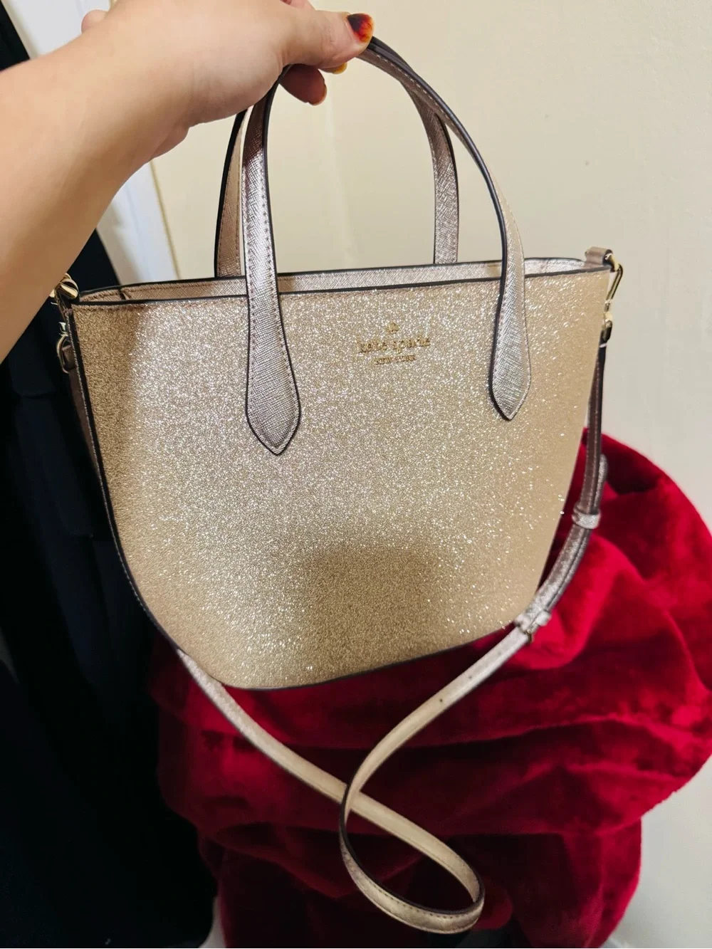 kate spade Glitter Crossbody Tote in Gold